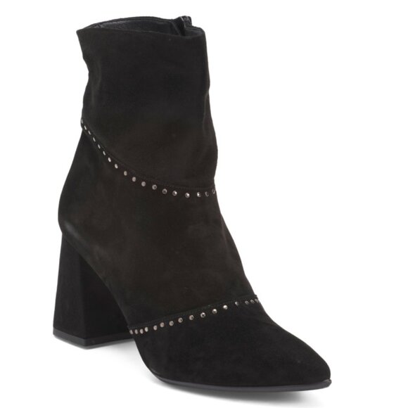 OROSCURO Black Made In Italy Leather Heel Booties - Picture 1 of 2